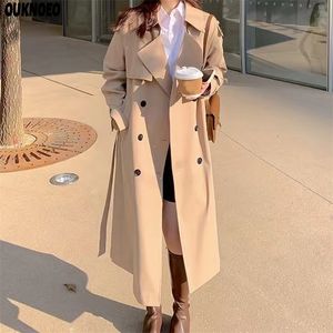 Frau Langer Trench Coat Fashion Korean Streetwear Style Lose Umhang lässig Elegante dünne Frühling Womens Windbreaker Mantel 220804