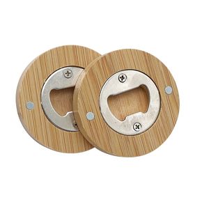 Blank DIY Bamboo Round Shape Bottle Opener Coaster Fridge Magnet Decoration Beer Bottle Opener Factory Wholesale LX4802