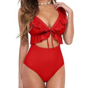 2022 Ny sexig ruffle One Piece Swimsuit Kvinna Plus Size Swimwear Women Monokini Bathers Bathing Suits Beachwear Swim Ladies XXL Y220423