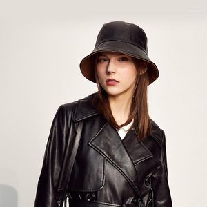 Spring Street PU Leather Bucket Hats Men Women Black Fisherman Hat Party Bob Solid Classic Fashion Panama Foldable Hiking Wide Brim Elob22