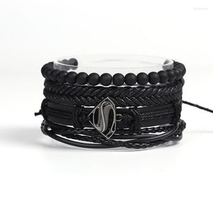 Beaded Strands Trendy 4pcs/set Punk Vintage Feather Bracelet Homme Charm Leather Women Bracelets Men Wholesale JewelryBeaded Lars22