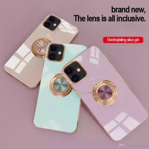 Electroplated magnetic ring Cell phone cases for iPhone 13 12 11 pro max XS XR 7/8 plus Samsung S20 Ultra silicone glass cover ring stand with OPP bag