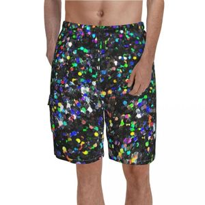 Mäns shorts Multicolor Sparkle Board Black Glitter Print Man Bekväm strand Kort byxor Skriva ut stora stammar