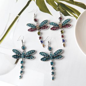 Dangle & Chandelier Creative Dragonfly Earring Retro Exaggerated Color Zircon For Women 2022 Drop Earings Fashion JewelryDangle Kirs22