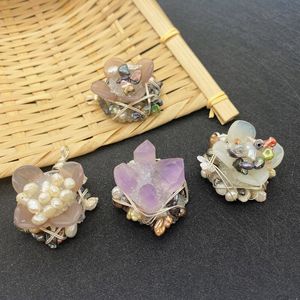 Colares pendentes de arame de cobre de cristal de pérola natural embrulhado em formato especial embutido feminino colar de charme fazendo amuleto 1 pcsponding