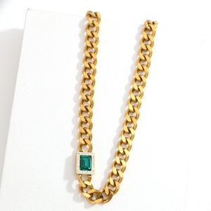 Zincirler Flashbuy moda Altın Renk Paslanmaz Çelik Kolye Yeşil Üst Sınıf Kristal Kalın Küba Zinciri Kadın Minimalist Jewelrychains