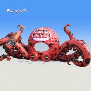 Смоделированная гигантская надувная осьминога мультфильм -талисман животных диджея DJ Booth Red Advertising взорвать осьминога с бутылкой пива для клуба и бара.