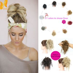 Wholesale Costume Accessories Synthetic Hairpiece Messy Bun Tousled hairpiece Elastic Band Chignon hair Curly Scrunchie Updo Cover for women 17 Colors