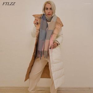 Damskie w dół parkas ftlzz zimowe dwuwarstwowe lekkie pióro długa kurtka damska płaszcz prosto Slim Parker splicing ciepły dopasowanie puffer fear f