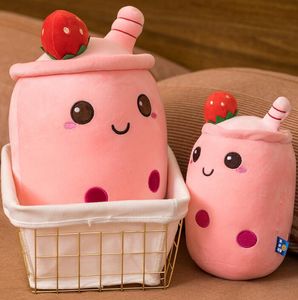 23/35/50cm Super Soft Pink Strawberry Bubble Tea Plush Toy Cute Big Eye Pink Green Brown Pillow Stuffed Toys Gift mini 100pcs