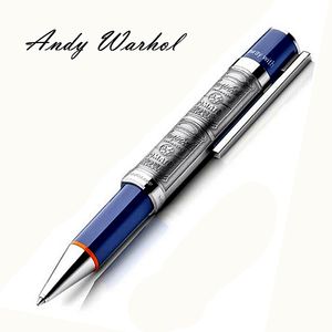 Bra författare Andy Warhol Signature Ballpoint Pen Unique Metal Reliefs Barrel Business Office Stationery High Quality Writing Ball Penns Limited Edition