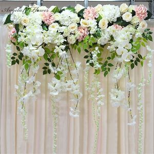 Artificial Flower Row Orchid Plants Vine Wisteria DIY Wedding Arch Decor Platform Backdrop Wall Window Display Road Lead Floral 220406