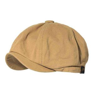 Сплошной цвет с коротким краем, эластичная шляпа художника, берет, винтажная весенне-осенняя шляпа унисекс для газетчика, мужская кепка J220722