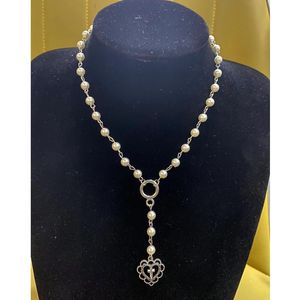 Pendant Necklaces Pearl Rose Necklace Silver Beaded Y2K Jewelry Long For Her Exquisite Heart NecklPendant