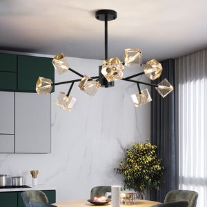 Modern black chandelier lamp for living room luxury crystal light fixture creative design dining room bedroom led lamps