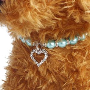 Pet Collars Heart Love Rhinestone Puppy Dog Cat Pearl Necklace Pet Accessories Bling Diamond Pets Dogs Collar Jewelry 9 Colors