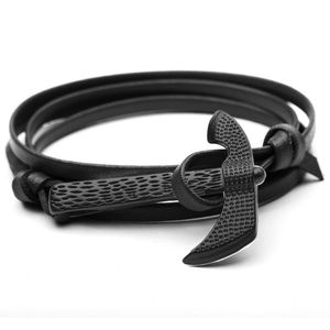 Charm Bracelets Fashion Black Axe Men Dobble Leather Chain Paracord Bracelet Male Wrap Metal Sport Hatchet Anchor Hook S505