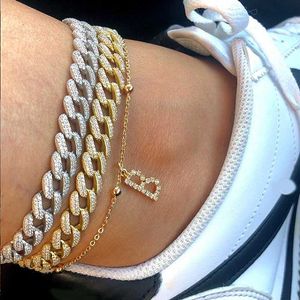 Cazibe bilezikleri yaz 12mm genişlik altın renkler 5a kübik zirkonia bling cz buzlu dışarı miami cuban bağlantı zinciri 2022 hip hop bacak ankletcharm