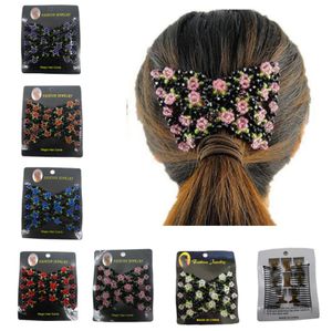 Vintage Flower Bead Hair Clips Stretchy Hair Combs Headband Double Magic Slide Metal Comb Elasticity Clip Hairpins for Women Wedding Decor