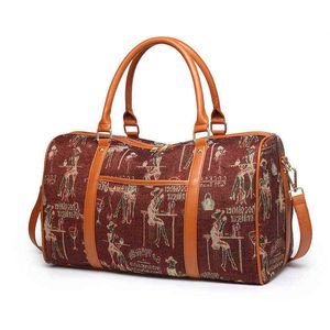 Duffle Bags Canvas Travel Bag Korean Stripe Travel Fashion Um ombro Mensageiro de fitness portátil Bag 220707