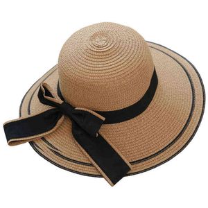 日焼け止め帽春と夏の海辺旅行ちょう結び麦わら帽子折りたたみビッグハットG220301