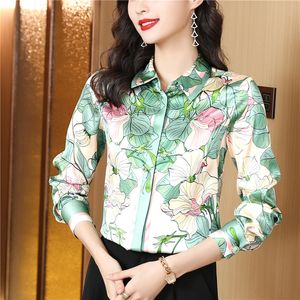 2022 Luxury Retro Floral Silk Blouses Women Long Sleeve Classic Lapel Print Shirt Casual Ladies Office Button Up Shirts Spring Autumn Woman Blouse Designer Tops