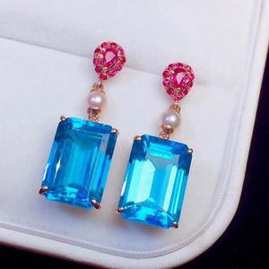 Dangle & Chandelier Earrings With Big Stone Luxury Square Blue Crystal Women's Ear Ring Aesthetic Accessories Jewelry KBE050Dangle