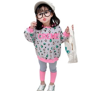 여자 옷 세트 레오파드 여자 아기 옷 스웨터 셔츠 레깅스 아이의 옷 여자 패치 워크 의상 어린이 210412
