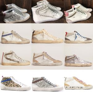 Golden Mid Slide Star yüksek top Tasarımcı Sneakers Kadın Ayakkabı Man Francy Ayakkabı Klasik Beyaz Do-eski Kirli