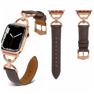 Titta på remmar 45 mm band Ko läder rosguldkontakt 38mm 41mm 44mm för Apple Strap IWatch Series 7 3 4 5 SE 6 Watchband Armband Women Fashion Brown Ladies Present