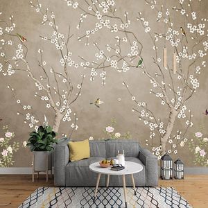 Duvar Kağıtları Özel Çiçek ve Kuş Duvar Kağıdı Çin Pastoral Oturma Odası Yatak Odası Arka Plan Duvar El Dekoratif Muralwallpapers