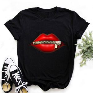 Kobiety HARAJUKU TOPS Summer Graphic Tees Lips Kawaii T-shirt Ubrania Girl Mouse T Shirt Drop