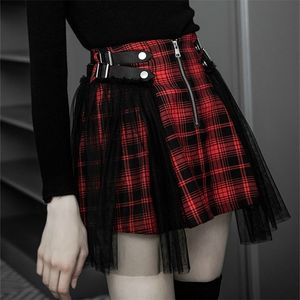 2019 New arrival autumn winter wome Japanese Harajuku Black Red Plaid Gothic Punk Rock Vintage Short Skirt mini skirts T200113