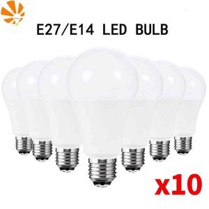 10PCS LED電球ランプE27 E14 220V 230V 3W 6W 9W 12W 15W 18W 20Wランプダボンビラテーブル照明照明リビングルームホームラミンエアH220428