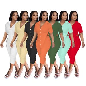 Großhandel Set Frauen Trainingsanzüge Sommer Solide Outfits Kurzarm Hemd Top Kurze Hosen Capris Zweiteiler Set Casual Sportswear Jogging Anzüge 7391