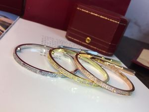 Designer Narrow bracelet Tennis Imported sub-gold electroplating 18k Rose/White gold Size 17 high carbon diamonds Screw bracelets Gift