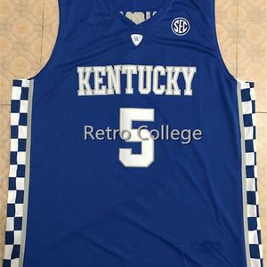 XFLSP 5 Kevin Knox II Kentucky Wildcats Stickerei Stickstching Retro College Basketball Trikot passen Sie einen beliebigen Namen und die Nummer an