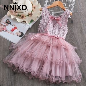 Summer Toddler Girls Lace Cake Dress Kids Sleeveless Floral Mesh Wedding Dresses Children Clothing For Baby 3 to 8 Years 220418