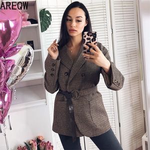 Fall Clothes for Women Tweed Jacket Wool Blends Brown Coat Women Korean Coats with Belt Slim Fashion LJ201106