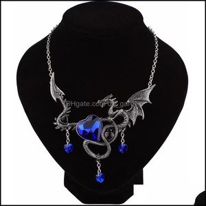 Pendant Necklaces Pendants Jewelry Fashion Heart-Shaped Gemstone Alloy Gothic Punk Fire-Breathing Dragon Necklace Drop Delivery 2021 Rnqh9