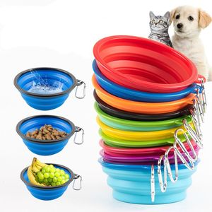 Pet Dog Cat alimentação de água tigelas dobráveis ​​com fivela de utensílios portáteis de fivela portátil