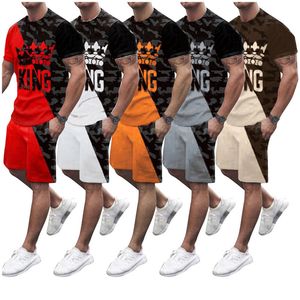 Fashion King Letter Trainingsanzug für Jungen und Herren, Sommer-Sportbekleidung, kurzärmeliges O-Ausschnitt-T-Shirt und Shorts, kurze Hosen, 2-teiliger Anzug, Herrenbekleidungsset, einfach zu tragen