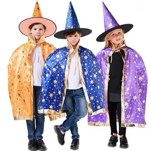 Girl's Dresses Children Halloween Costumes Witch Wizard Cloak Cape With Hat Kids Boys Girl Pumpkin Cosplay Party Birthday Dress