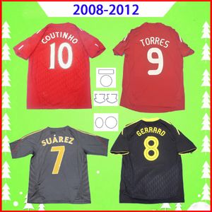 Schwarz Rot Retro 12 großhandel-Liverpool Fußballtrikots Retro Vintage Football Shirts Classic Home Away Red Black Gerrard Torres Coutinho Suarez S xl Top Quality