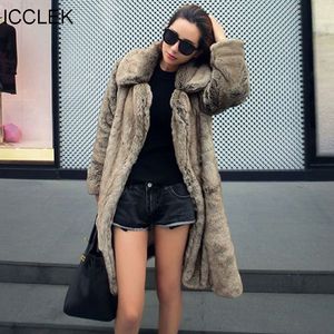 ICCLEK 2019 Long Lapel Imitation Fur Coat Autumn Winter Mink Coat Kvinnor Hela Mink Long Large Windbreaker T220716