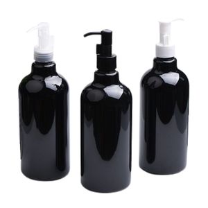 Packing Empty Black Plastic Bottle Round Shuolder Pet Lotion Press Pump Ta med kortspänne bärbar påfyllningsbar kosmetisk förpackningsbehållare 500 ml