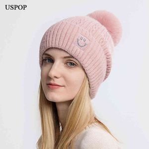 Czapki czapki/czaszki czapki Kulki USPOP Nowe zimowe czapki Kobiety Knitte Hats grube ciepło T220823