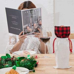Sublimazione Borse con coulisse natalizie Decorazioni per bottiglie di vino di Natale Cotone Lino Vini Regali per gli amanti Decorazioni per il giorno di Natale