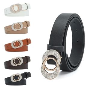 Cinturones Cinturón Sin agujeros para mujeres para jeans con hebilla de anillo doble de moda y grano de cuero sinté