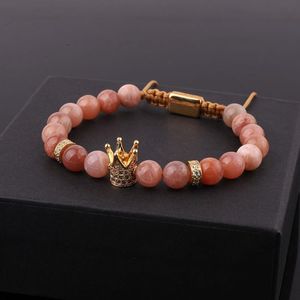 Beaded Strands Fashion CZ Pave Crown Charm Natural Stone Amazonia Macrame Friendship Bracelet Women Jewelry GiftBeaded